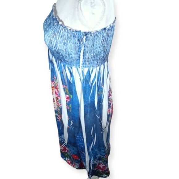 BLUE & PINK FLORAL STRAPLESS DRESS SZ.S/M EUC. - Picture 4 of 5